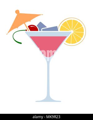 Wine glass of martini cocktail in very bright color tones. Flat icon for Your design. Stock Vector
