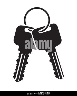 Pair of vector keys with ring. Black flat icon for your design. Stock Vector
