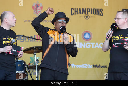 Tito Jackson performs on stage during the winner's parade through Wolverhampton. Stock Photo