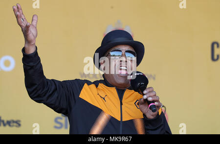 Tito Jackson performs on stage during the winner's parade through Wolverhampton. Stock Photo