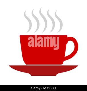 Vector flat illustration, red coffee or tea cup icon. Stock Vector