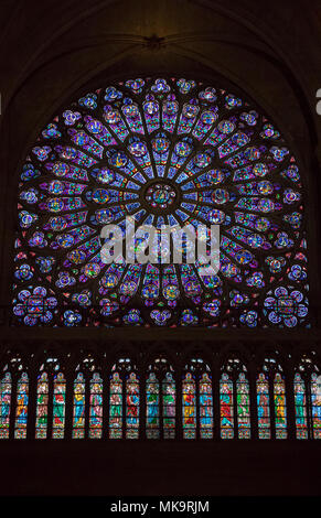 stained glass rose window of north transept, cathedral of Notre-Dame de Paris , France Stock Photo