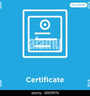Certificate vector icon isolated on blue background, sign and symbol Stock Vector