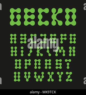 Alphabet letters, connected circles, green color gycon or lizard feet. Unusual vector letter set, abstract font, symbol collection. Monogram templates, logo design element, isolated vector illustrations. Stock Vector