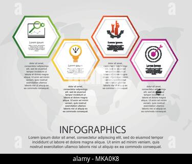 Timeline modern vector illustration 3D. Infographic template with four hexagon elements. Designed for business, presentations, web design, diagrams wi Stock Vector