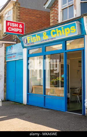 Shop front of a fish and chips food bar on Bognor Regis seafront, West ...