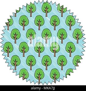 seal stamp with trees pattern over white background, vector illustration Stock Vector