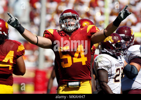 Los Angeles, California, USA. 03rd Sep, 2011. Linebacker Chris Galippo #54 of the USC Trojans reacts to sacking Quarterback MarQueis Gray of the Minnesota Gophers at the Los Angeles Memorial Coliseum in Los Angeles, California. Credit: csm/Alamy Live News Stock Photo