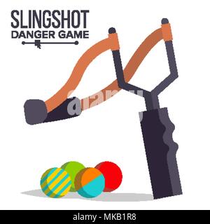 Slingshot Vector. Cartoon Slingshot Icon. Paintball, Child Game. Elastic Danger Toy. Isolated Illustration Stock Vector