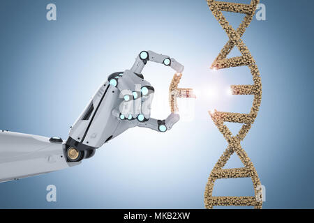 Genetic engineeering concept with 3d rendering robotic hand editing dna ...