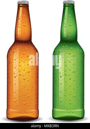Beer bottle with many water drops Stock Vector