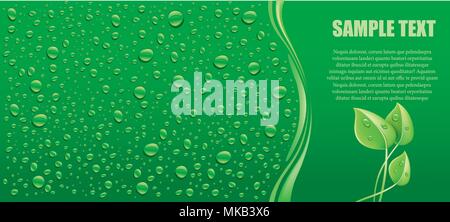 water drops on green background with place for text Stock Vector