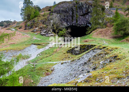 Rydal Cave, above Ryal Water, Ambleside, Lake District, Cumbria Stock Photo