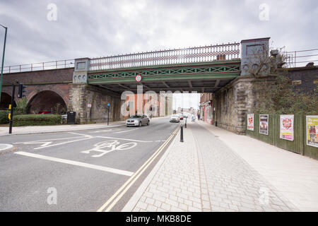 Abbey Foregate railway parapet girder underline bridge in Shrewsbury Shropshire Stock Photo