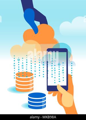 Cloud services and infrastructure wich manage big data and informations Stock Vector