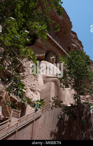 The Bingling Temple, or Bingling Si, in Gansu province, China, Asia. Grottoes, caves and caverns with giant Maitreya Buddha and Buddhist statues Stock Photo
