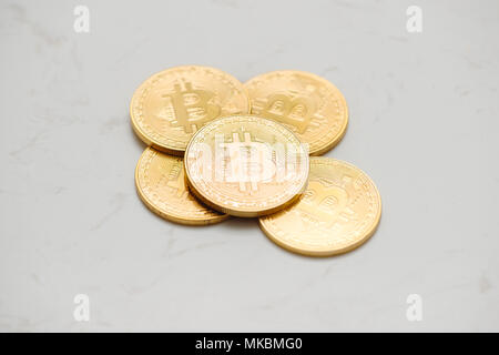 Photo Golden Bitcoins (new virtual money ) Stock Photo