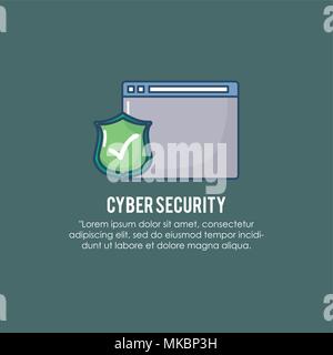 cyber security design with web interface and shield icon over green background, colorful design. vector illustration Stock Vector
