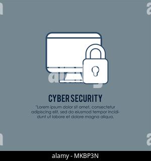 cyber security design with computer and padlock icon over gray background, colorful design. vector illustration Stock Vector