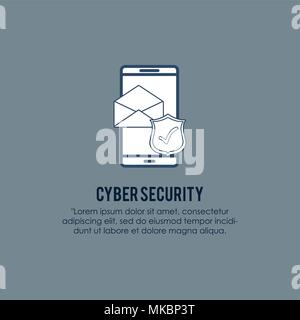 cyber security design with smartphone and related icons over gray background, colorful design. vector illustration Stock Vector