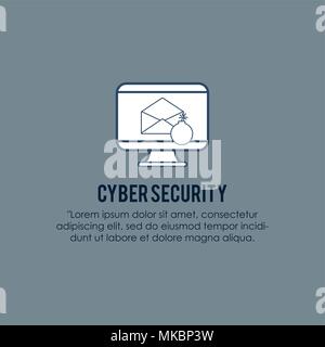 cyber security design with computer with envelope icon over gray background, colorful design. vector illustration Stock Vector