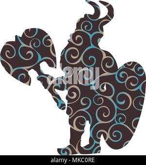 Dwarf pattern silhouette warrior hero fantasy Stock Vector