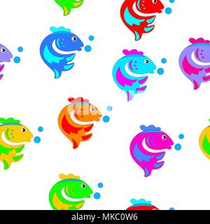 Cartoon funny and unusual colorful fish. Vector seamless illustration. Stock Vector