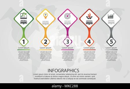 Timeline modern vector illustration 3D. Infographic template with five rhombus elements and number. Designed for business, presentations, web design,  Stock Vector