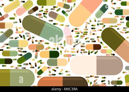 Abstract capsules, medicine or pills illustrations background pattern. Pharmacy health conceptual. Vector graphic. Stock Vector