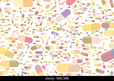 Abstract illustrations of capsules, medicine or pills, conceptual pattern. Good for design background. Pharmacy health conceptual. Vector graphic. Stock Vector