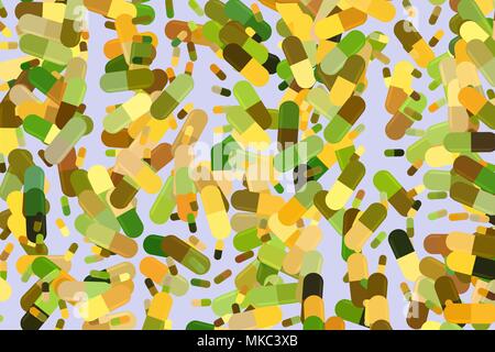 Abstract illustrations of capsules, medicine or pills, conceptual pattern. Good for design background. Pharmacy health conceptual. Vector graphic. Stock Vector