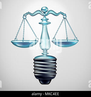 Law solution and legal ideas concept and judgement symbol as a light bulb justice scale as a metaphor for new legislation and lawyer ideas. Stock Photo