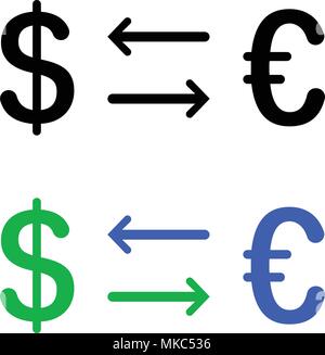 Conversion of dollar and euro icon, isolated on white background Stock Vector