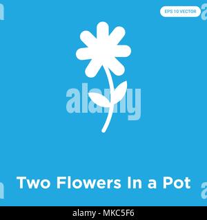 Two Flowers In a Pot vector icon isolated on blue background, sign and symbol Stock Vector