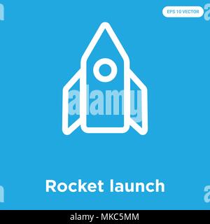Rocket launch vector icon isolated on blue background, sign and symbol Stock Vector