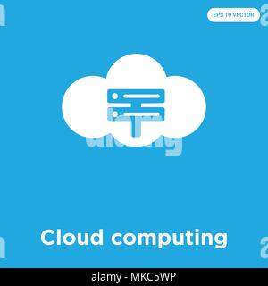 Cloud computing vector icon isolated on blue background, sign and symbol Stock Vector