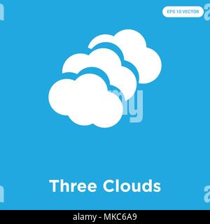 Three Clouds vector icon isolated on blue background, sign and symbol Stock Vector