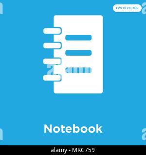 Notebook vector icon isolated on blue background, sign and symbol Stock Vector