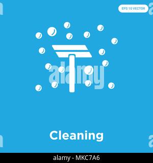 Cleaning vector icon isolated on blue background, sign and symbol Stock Vector