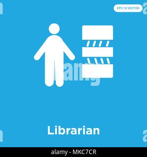 Librarian vector icon isolated on blue background, sign and symbol Stock Vector