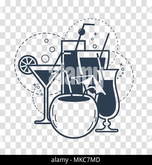 silhouette of cocktail drinks with a drinking stick . Icon in linear style Stock Vector