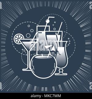 silhouette of cocktail drinks with a drinking stick . Icon in linear style Stock Vector
