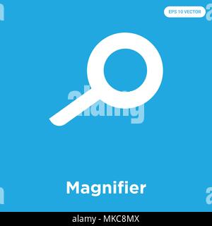 Magnifier vector icon isolated on blue background, sign and symbol Stock Vector