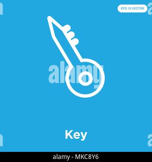 Key vector icon isolated on blue background, sign and symbol Stock Vector
