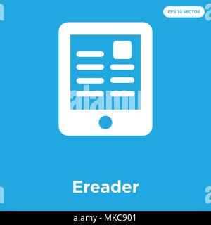 Ereader vector icon isolated on blue background, sign and symbol Stock Vector