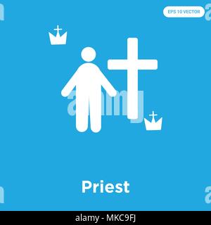 Priest vector icon isolated on blue background, sign and symbol Stock Vector