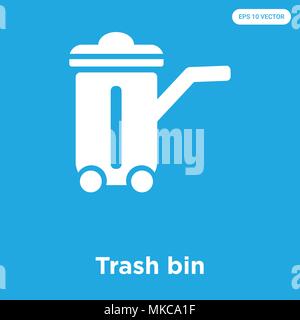 Trash bin vector icon isolated on blue background, sign and symbol Stock Vector