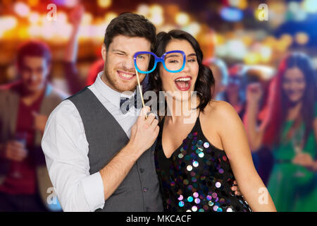 happy couple with party glasses having fun Stock Photo