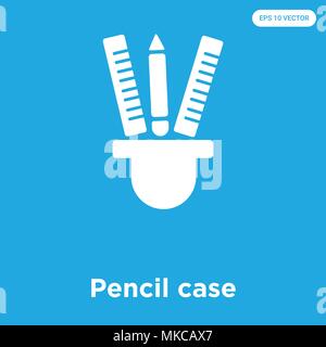 Pencil case vector icon isolated on blue background, sign and symbol Stock Vector