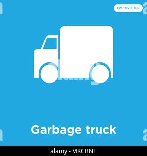 Garbage truck vector icon isolated on blue background, sign and symbol Stock Vector